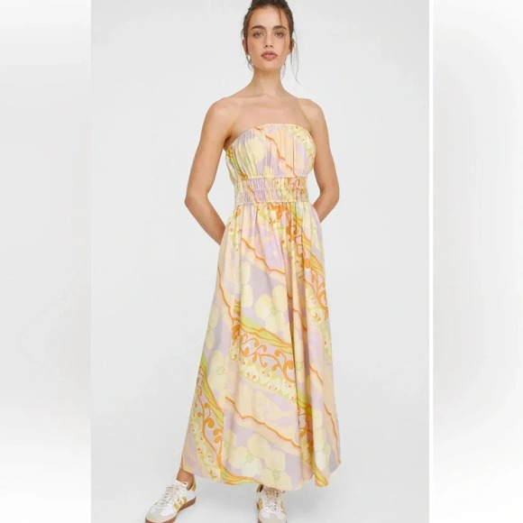 Nasty Gal Dresses & Skirts - NWT NASTY GAL - Muted Floral Stripe Linen Mix Bandeau Midi Dress size 8